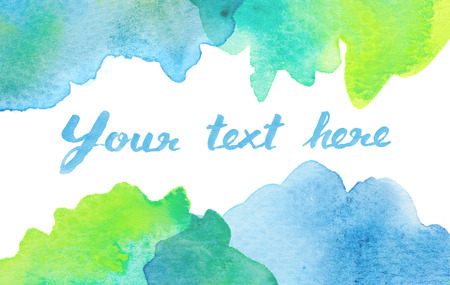 Copy space between green blue water color backgroundの写真素材