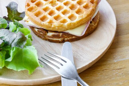 ham cheese waffleの写真素材
