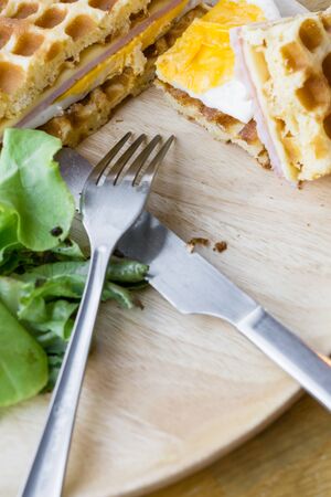 ham cheese waffleの写真素材