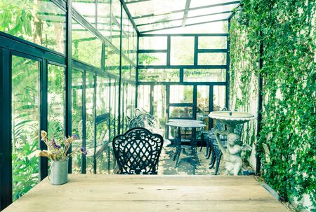 Vintage green glasshouse interiorの写真素材