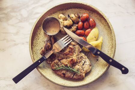 Pork chops vintage style imageの写真素材