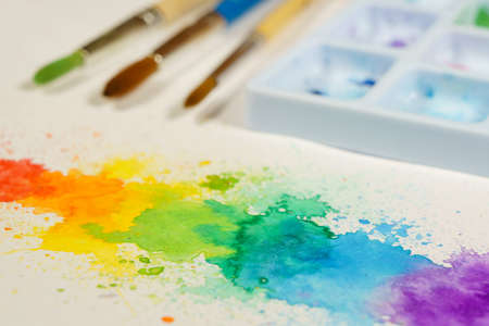 colorful abstract watercolor painting withの写真素材