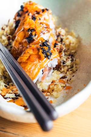 Sushi roll with salmon grill aburiの写真素材