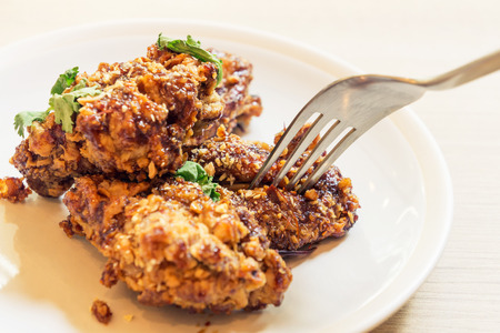 Korean ginger fried chicken wingsの写真素材