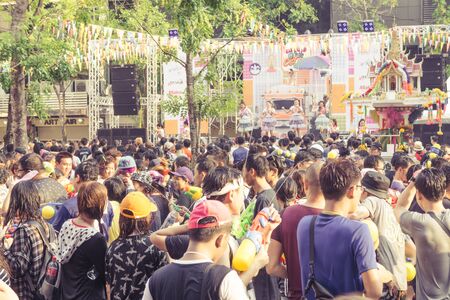 Siam Square, Thailand, April, 13, 2016 : crowd people in Songkran festival or Thai new year
