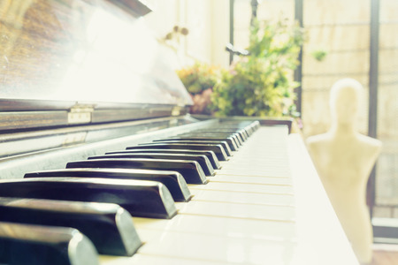 Classic vintage old piano keyboard shallow depth of fieldの写真素材