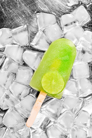 Lime sorbet ice cream on icecube backgroundの写真素材