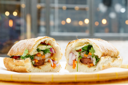 Vietnam style french baguette bread pork bun Banh Miの写真素材