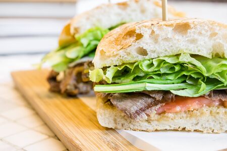 homemade roast beef french bread sandwichの写真素材