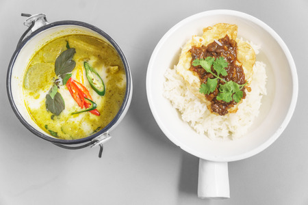 Thai cuisine spicy fried egg and green curryの写真素材