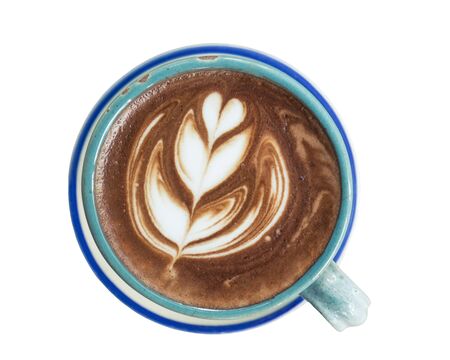 Hot chocolate latte art isolated on white backgroundの写真素材