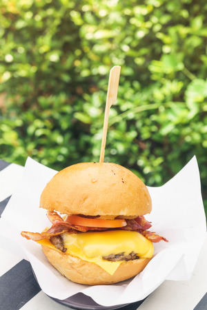 Beef cheese and bacon burgerの写真素材
