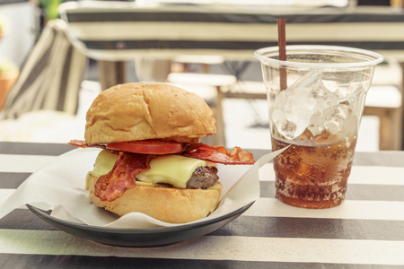 Beef bacon cheese burgerの写真素材