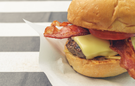 Beef bacon cheese burgerの写真素材