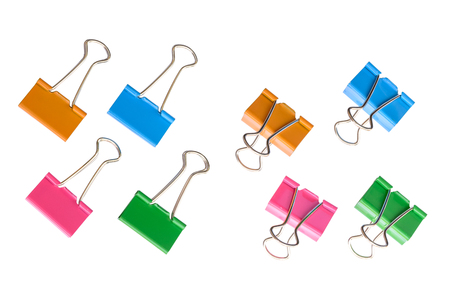 Colorful paper clip binder isolated on white backgroundの写真素材