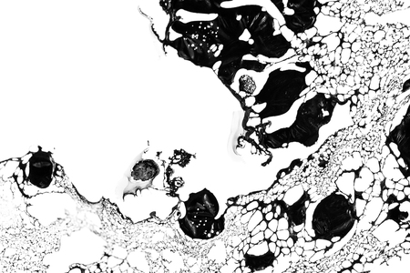 abstract black ink oil flow float on water look like marble webの写真素材