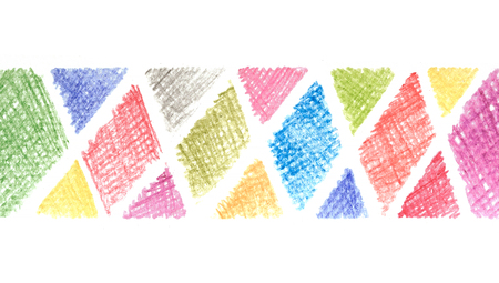 Messy color pencil drawing scribble line in triangle shape background whiteの写真素材