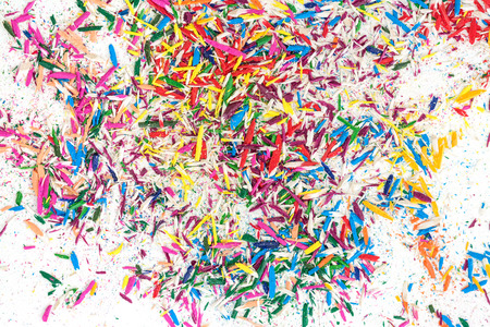 Color pencil shavings on white background texturedの写真素材