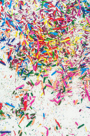 Color pencil shavings on white background texturedの写真素材