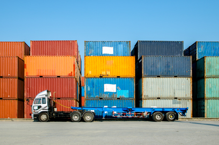 Truck transport container on the roadの写真素材
