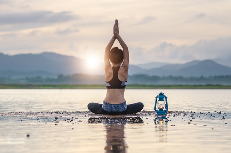 yoga on the beachの写真素材