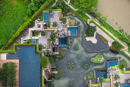 Public Modern villa , outdoor, view from poolside