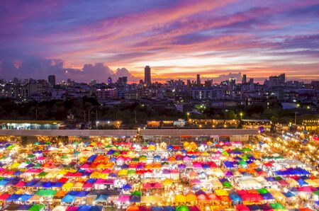 Multi-colored tents /Sales of second-hand market in Bangkokの写真素材