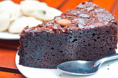 Fresh chocolate cake on plate.の写真素材