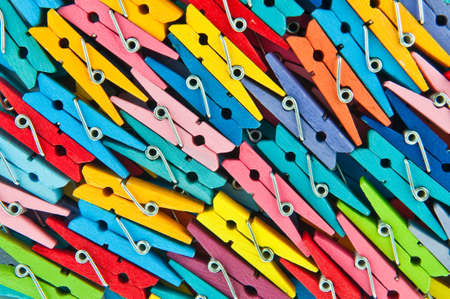 Wooden clothes pin colorful background.の写真素材