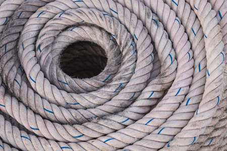 Top view of the old white Giant fiber rope in spiral form
