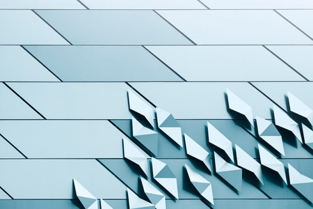 Abstract background of stainless steel plates on aluminum composite tiles wall decoration in blue...