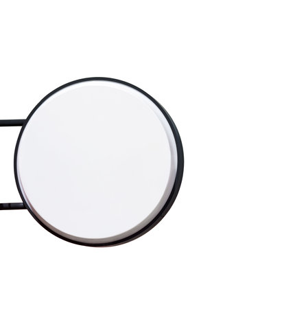 Blank circle lightbox sign, outdoor restaurant and coffee shop label mockup on isolated white background with clipping path, suitable for logo templateの写真素材