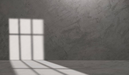 Empty loft Concrete interior Wall room and floor with long shadow of glass window on surface, Background for montage product display and text present on free spaceの写真素材