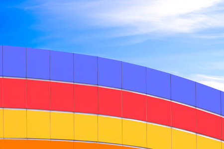 Geometric pattern background of colorful curve aluminium composite tiles wall decoration on high...