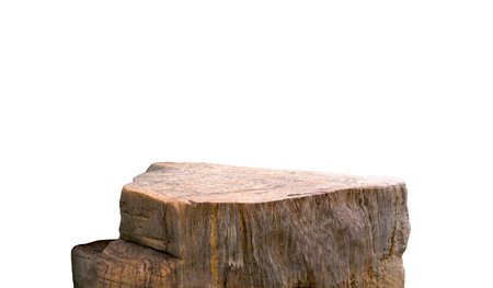 Rock podium, decorative beige mountain stone stand isolated on white background with clipping path...