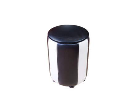 Modern cylinder stool with black and white leather isolated on white background with clipping pathの写真素材