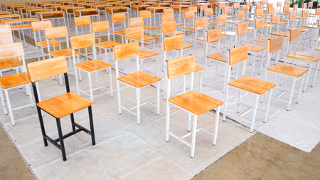 A lot of old wooden chairs in workshop that have been renovated and given a shiny coat of shellac to...