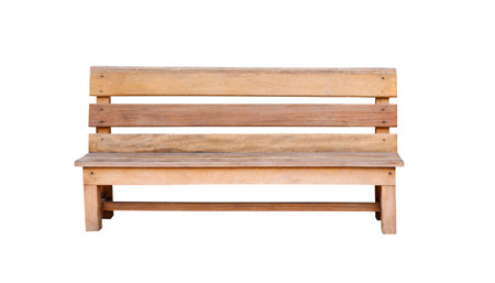Wood bench made from the old remaining wooden material used isolated on white background with clipping pathの写真素材