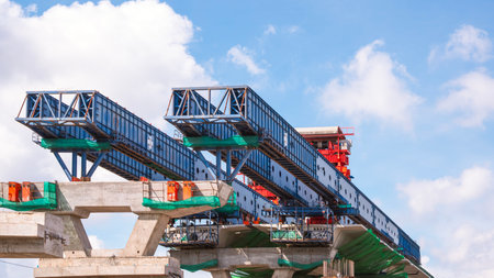 Launching gantry metal structure for installing concrete typical segment joint on foundation of...