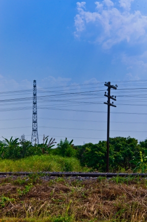 High voltage pole in thailandの写真素材