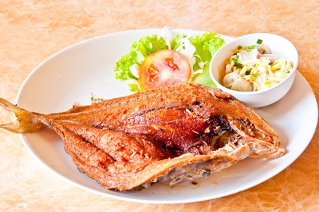 Deep-Fried Marinated Snapper with Sweet Fisの写真素材
