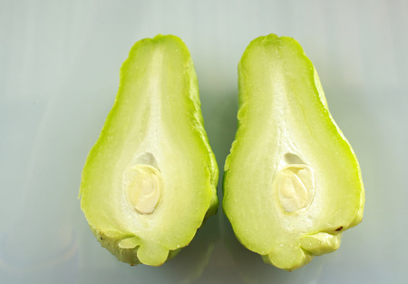 Chayote on a white background Beautiful in Thailandの写真素材