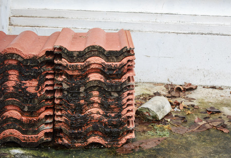pile of roof tile,templeの写真素材