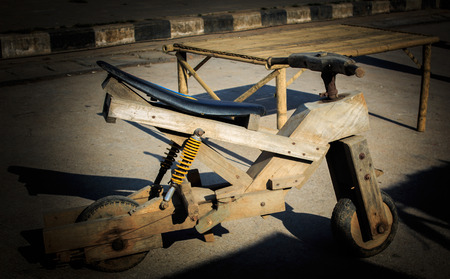 wooden motorcycle toyの写真素材