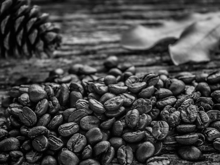coffee beans on old woodenの写真素材