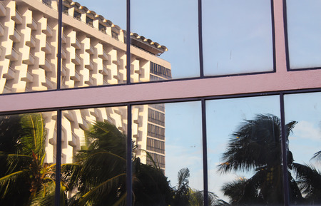 the tower in blue sky in cityの写真素材