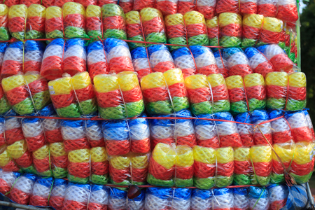 Row Multi color Plastic rope on truckの写真素材