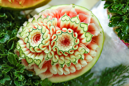 Fruit and vegetable carvings, Display thai fruit carvingの写真素材