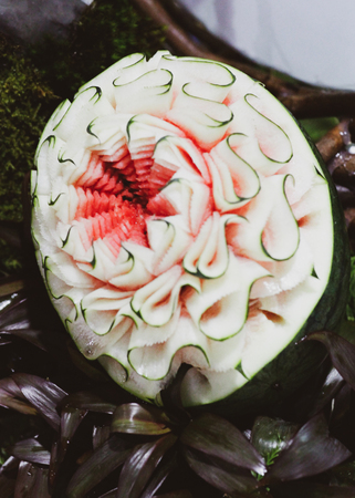 Fruit and vegetable carvings, Display thai fruit carvingの写真素材
