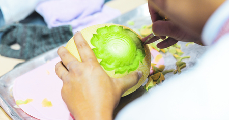 Thai fruit carving with hand, Vegetable and Fruit Carvingの写真素材